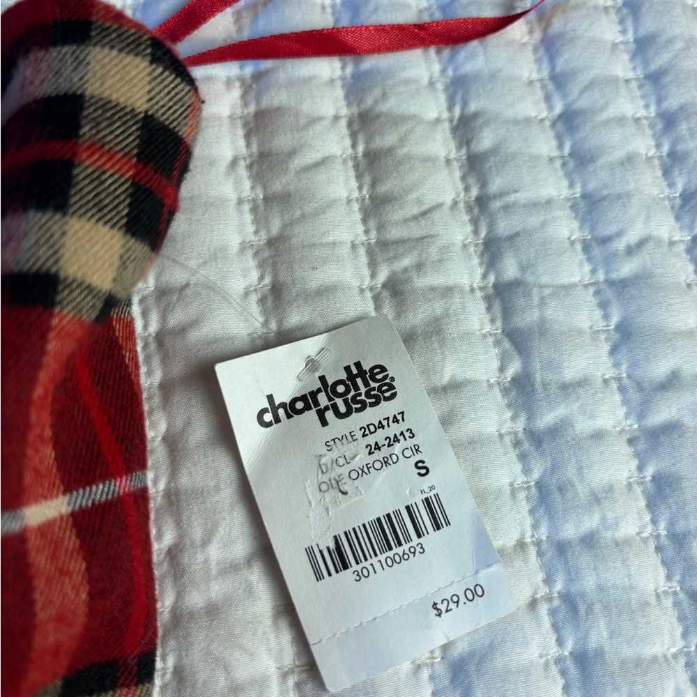 Charlotte Russe Red Plaid Strapless Dress Small Cottagecore Academia Preppy - Picture 10 of 10
